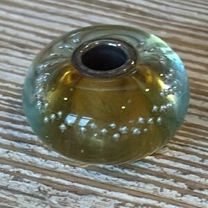Trollbeads silver trace glass bead beige blue Glass charm sterling silver core
